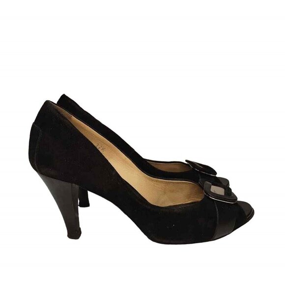 Tods Womens Classic Pump Heel Black Suede Embellished Slip On High Peep … - Picture 3 of 11